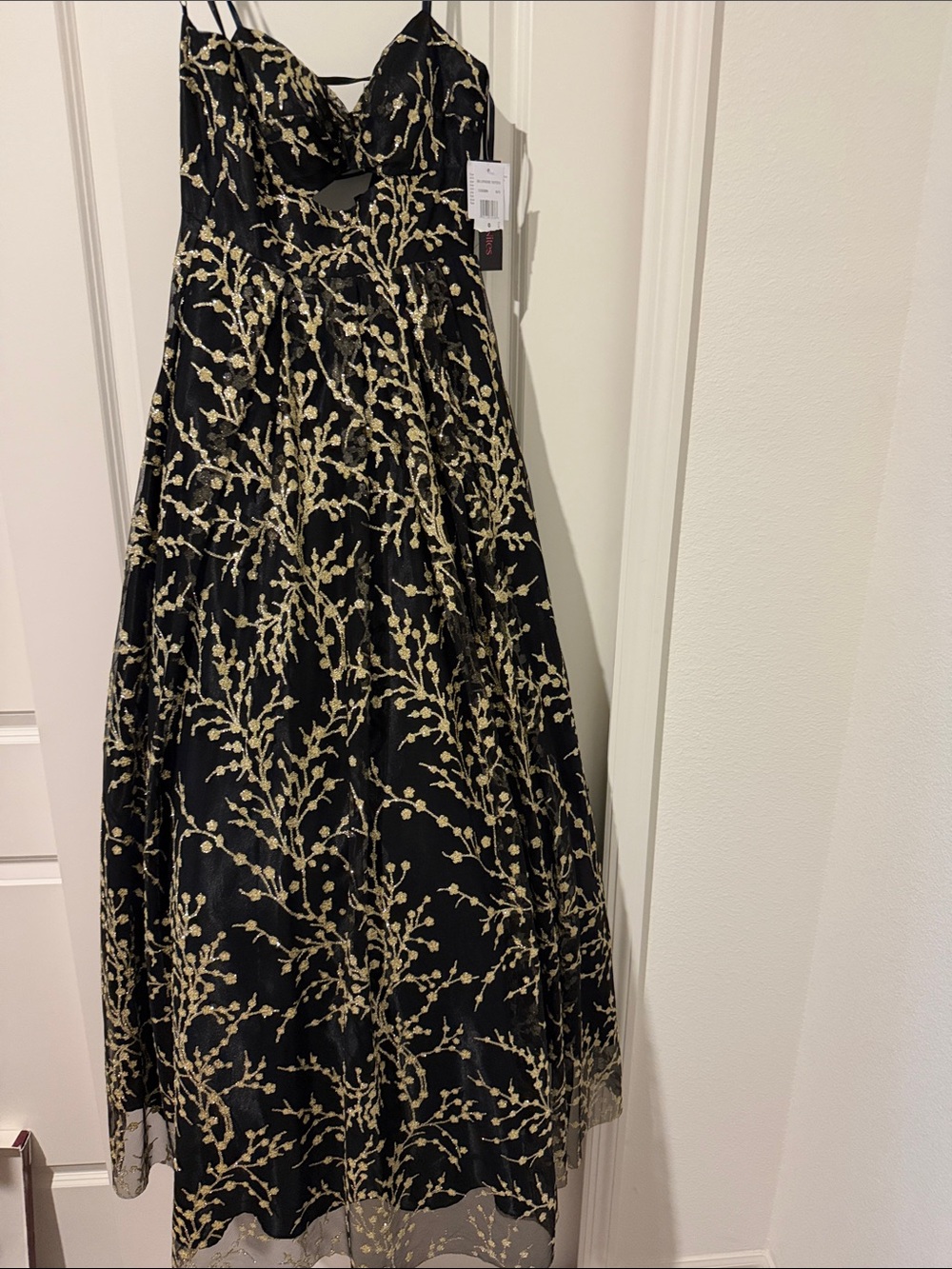 Blondie Nites Black and Gold Embroidered Prom Dress